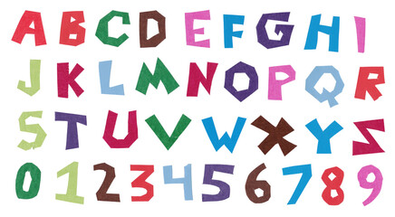 Color Paper Cutout Letters and Numbers Realistic Comic