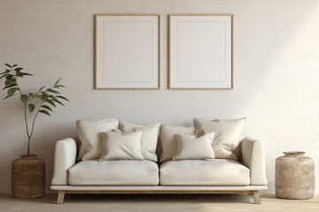 Fototapeta na wymiar Mock-up For Poster in Modern Living Room For Interior Design Earth Tones Home Decor
