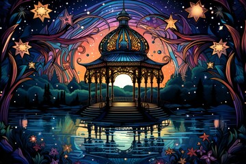 Fototapeta premium Whimsical starlight gazebos - Generative AI