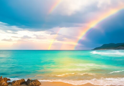 Beautiful landscape with turquoise sea with dou