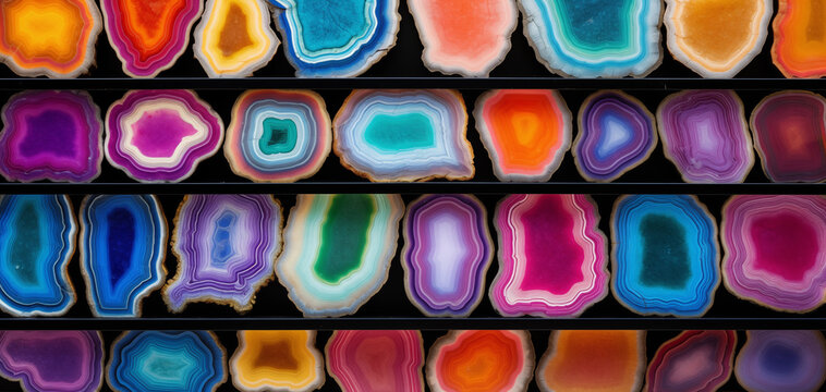 Multicolored geodes and geometric shapes and crystals for wallpaper or background 003