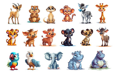 Colorful set of little cartoon animals characters. Baby animals icons set isolated on white background. Cartoon character design. Color illustration of wild animal world. Vector illustration © marikova