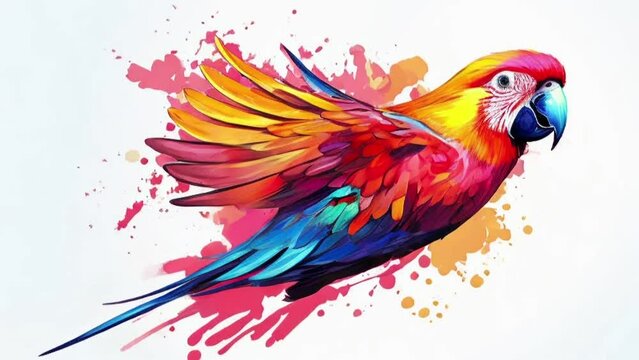 Looping Beautiful Colorful Parrot on a White Background	