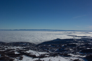 ocean of clouds over the mountains