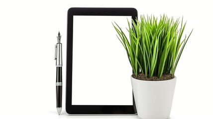 Digital Tablet Amidst Lush Green Foliage, A Blend of Nature and Technology