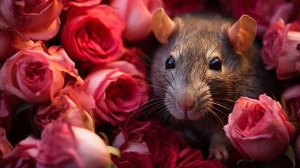 A rat's face is a bunch rose flower beautiful image Ai generated art