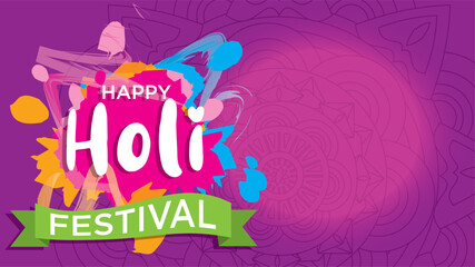 Vivid color vector illustration of a holi festival poster, the color yellow predominates