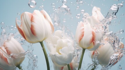 A bunch of white and red tulips in water