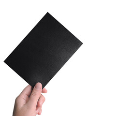Man hand holding a invitation card isolated.