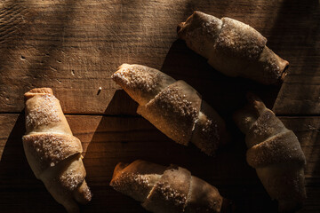 Homemade croissants on wood table