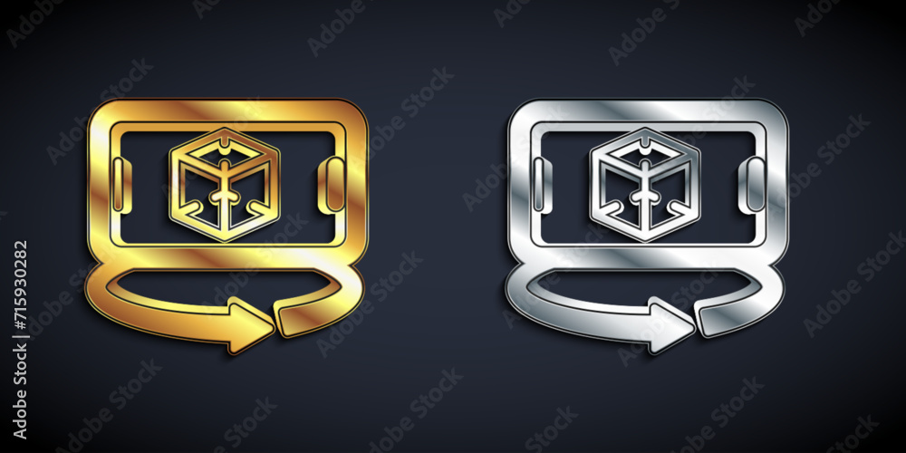 Poster gold and silver 3d modeling icon isolated on black background. augmented reality or virtual reality.