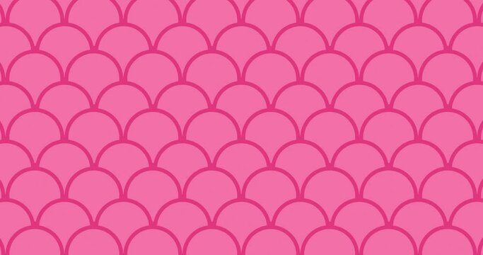 Abstract flat Circular outline shape like scales animated seamless tile pattern background moving in a single direction. Pink color minimalistic pattern motion graphics background.