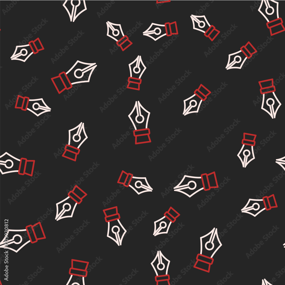 Poster line fountain pen nib icon isolated seamless pattern on black background. pen tool sign. vector
