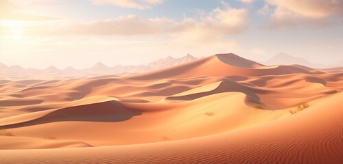 Fototapeta na wymiar Mesmerizing sunlit sand dunes, creating undulating patterns in the desert breeze.