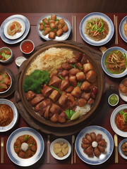 Vibrant 3D Rendering of Chinese Reunion Dinner Celebration