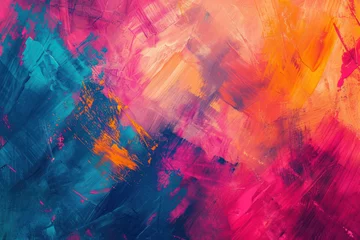 Gordijnen Painterly texture abstract background using bold bright brushstrokes with a contrasting color palette. © julijadmi