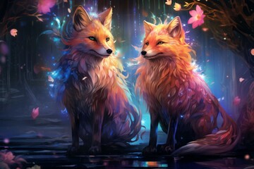 Luminescent spirit foxes - Generative AI