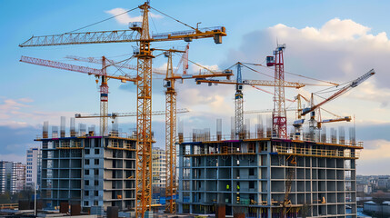 Vast Construction Scene with Cranes Developing a New Complex