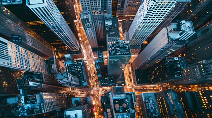 Urban Skyline Aerial. Skyscrapers in the City's Business Hub - obrazy, fototapety, plakaty