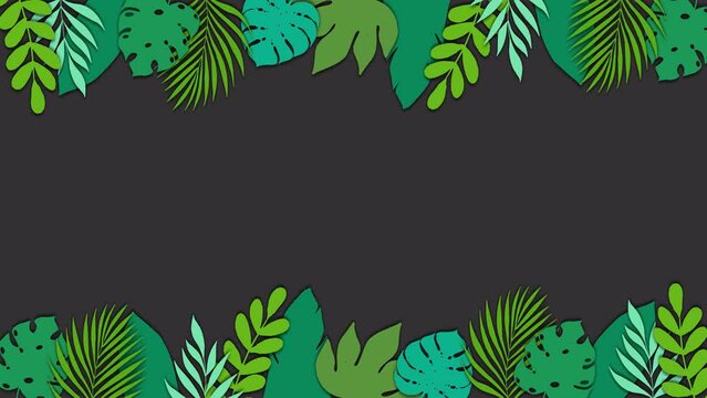 Summer frame background. The frame of tropical leaves over alpha channel. Cartoon leaf frame. Frame with summer green exotic leaves. Empty space. Summer season greeting.