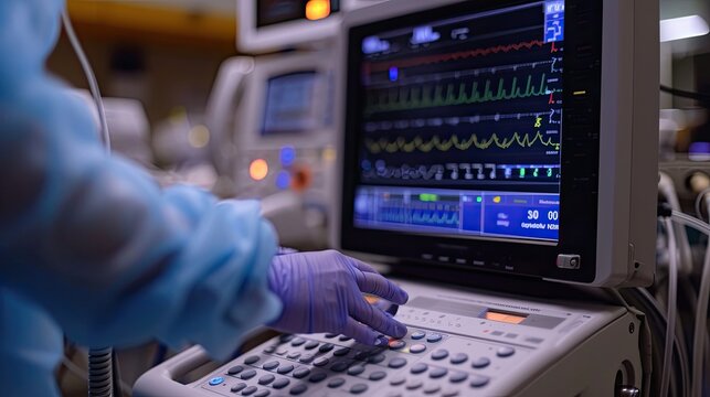 Cardiologist doctor checks the data of an electrocardiogram on the computer screen.
