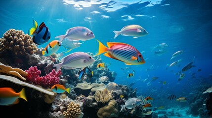 Fototapeta na wymiar Breathtaking shot of the underwater world and tropical fish