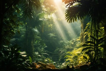 Mesmerizing Tropical Jungle Canopy Illuminated by Morning Light.
