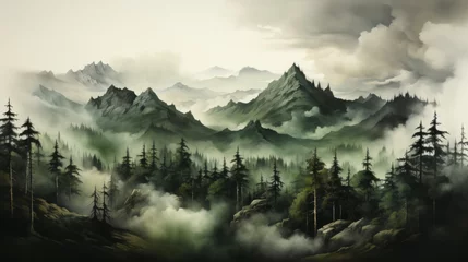 Cercles muraux Gris Amazing mystical fog forest landscape