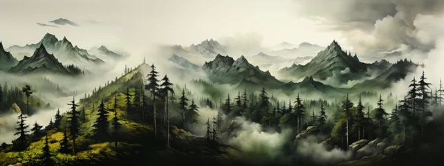 Gartenposter Amazing mystical fog forest landscape © Neuroshock