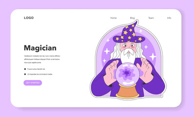 Personality psychological archetype web or landing. Character characteristics. Magician collective unconscious prototype. Flat vector illustration
