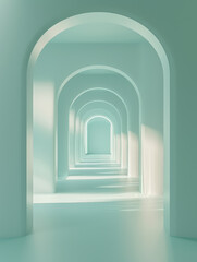 Minimalist blue and white curving tunnel creating a serene abstract passage.