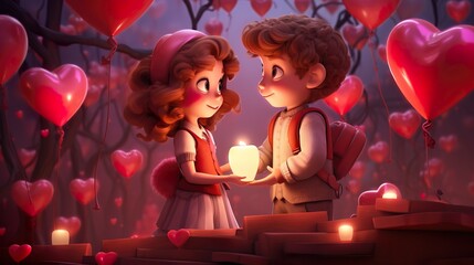 Romantische Kerzenlicht Begegnung - Zwei Kinder teilen Liebe
