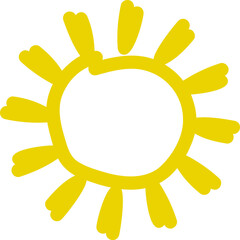 Vector cartoon yellow sun. Shining light rays. Summer Isolated vector illustration.