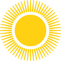 Vector cartoon yellow sun. Shining light rays. Summer Isolated vector illustration.