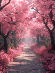 cherry blossom alley in the spring  - obrazy, fototapety, plakaty