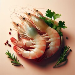 shrimps with lemon and parsley on a plate
