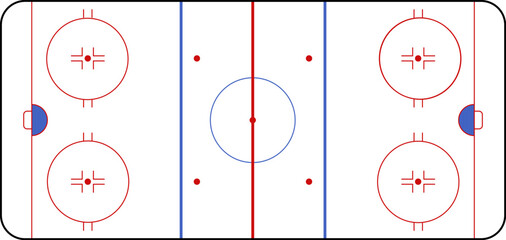 Hockey rink. Hockey field. International Ice Hockey Rinks standard Dimensions and Sizes. Vector illustration