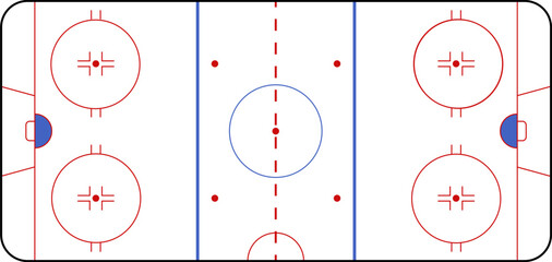 Hockey rink. Hockey field. International Ice Hockey Rinks standard Dimensions and Sizes. Vector illustration