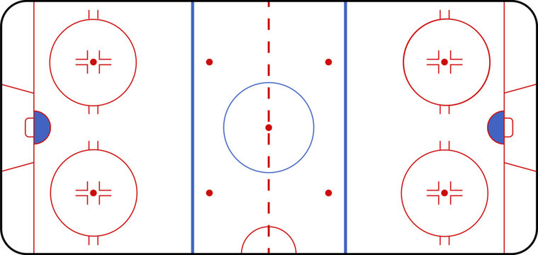 Hockey rink. Hockey field. International Ice Hockey Rinks standard Dimensions and Sizes. Vector illustration