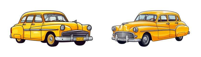 Retro taxi. Cartoon vector illustration