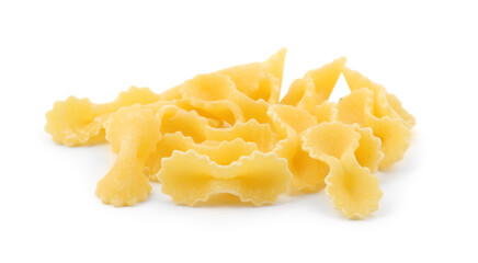Pile of raw farfalline pasta isolated on white