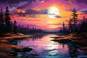 Serene twilight lakes - Generative AI - obrazy, fototapety, plakaty