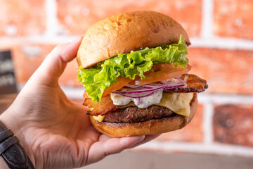 handmade hamburger with meat and cheese