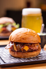 handmade hamburger with meat and cheese