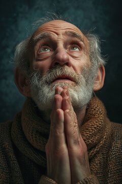 sad and angry grandfather praying for help from our lord jesus christ