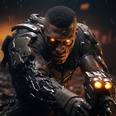 illustration of a cyborg with robot eyes created with Generative AI