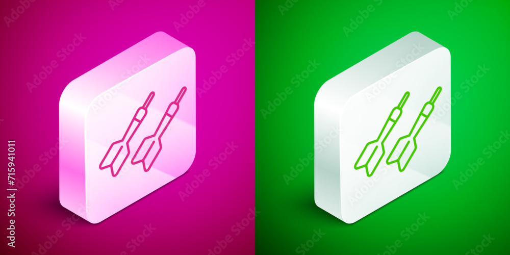 Aufkleber isometric line dart arrow icon isolated on pink and green background. silver square button. vector