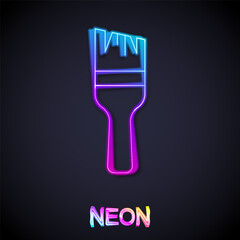 Fototapeta premium Glowing neon line Paint brush icon isolated on black background. Vector
