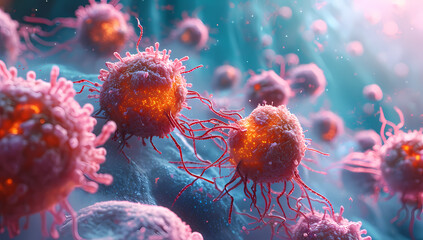 A vibrant virus cells comes to life as a delicate pink coelenterate polyp thrives among other marine invertebrates in a colorful reef aquarium, showcasing the diverse and captivating beauty