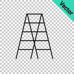 Black line Wooden staircase icon isolated on transparent background. Vector